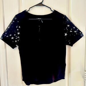 DKNY black blouse sheer sleeves with star design